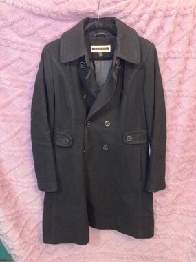 Kristen Blake Black Double-Breasted Wool Pea Coat
